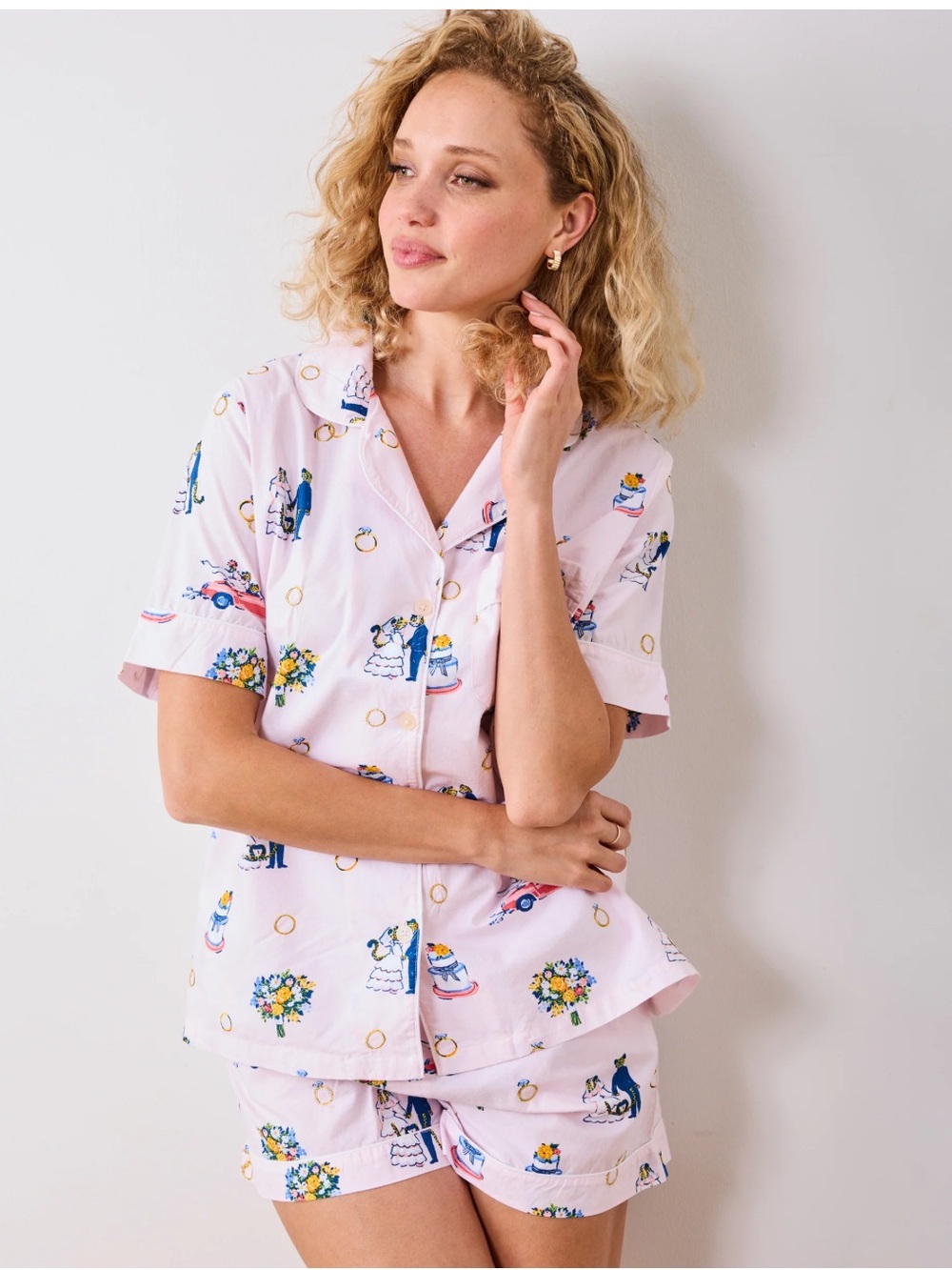 NWT Printfresh Happily Ever After Organic Cotton Short PJ Set XS Bridal Pink
